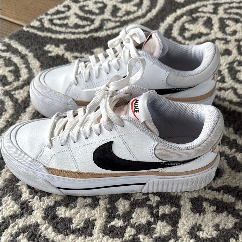 Nike White and Black Court Sneakers